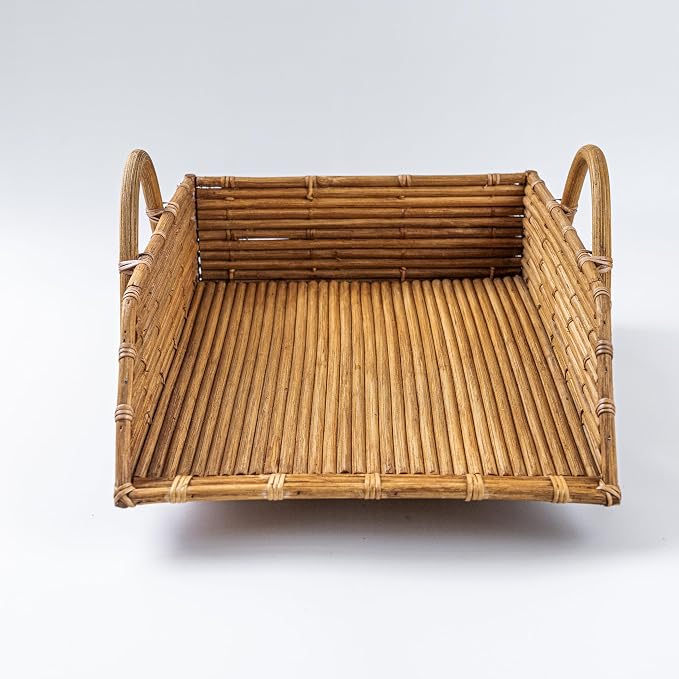 Rattan Inbox Tray for Desk, Made in Indonesia – 14x10.5x3.5 inch Handwoven Basket Organizer, Single Letter Tray with Sturdy Frame, Made in Indonesia, Decorative Wicker Paper Holder (Honey)