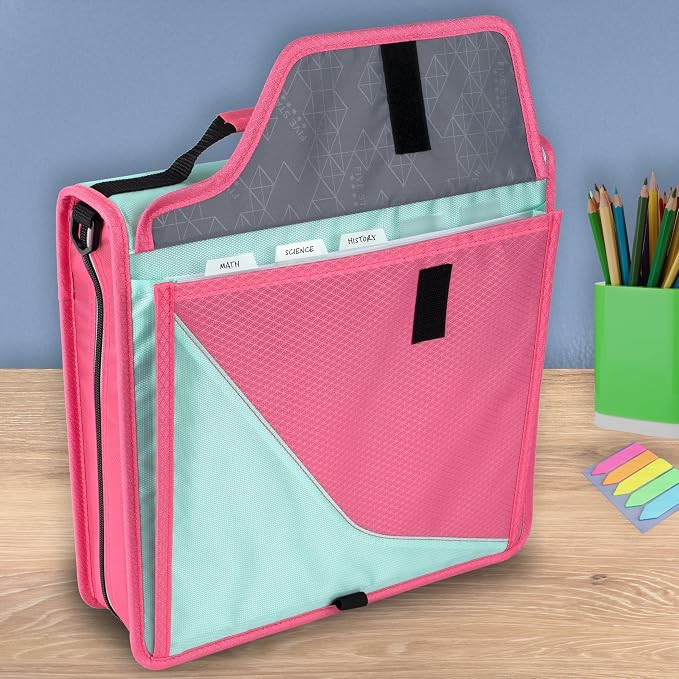 Five Star Zipper Binder, 3-Inch D-Ring Case Binder, 850-Sheet Capacity, Multiple Pockets, Front 5-Tab Expanding File, Removable Padded Case and Shoulder Strap, Taffy Twist (292960L)
