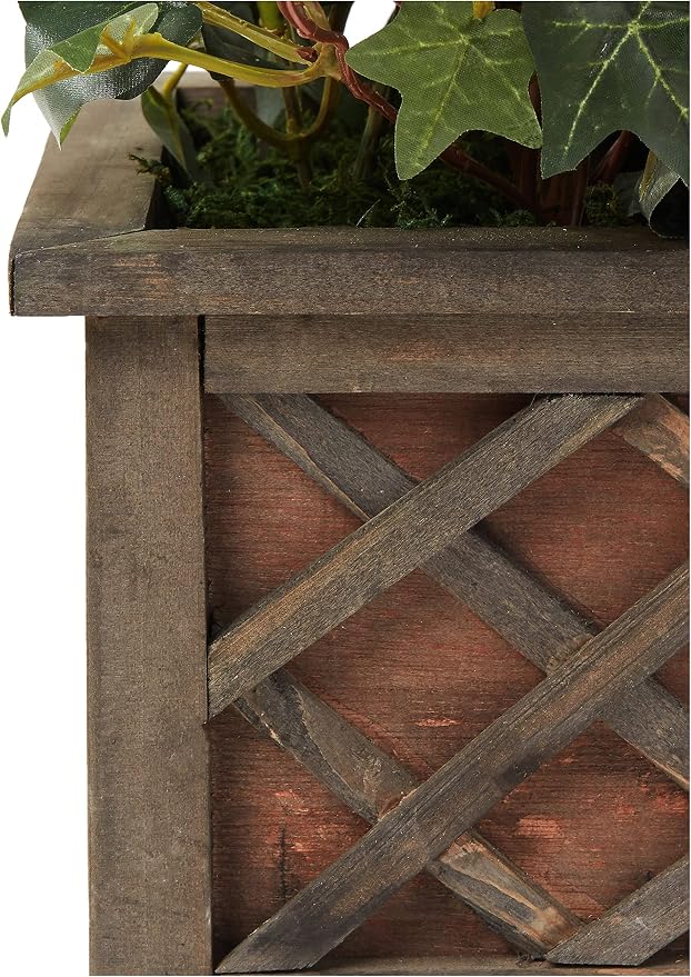Nearly Natural 34 in Artificial Bougainvillea Topiary with Wood Box | Lifelike Pink Blooms, Maintenance-Free Lush Greenery, Rustic Decorative Wood Box, Indoor Home and Office Accents