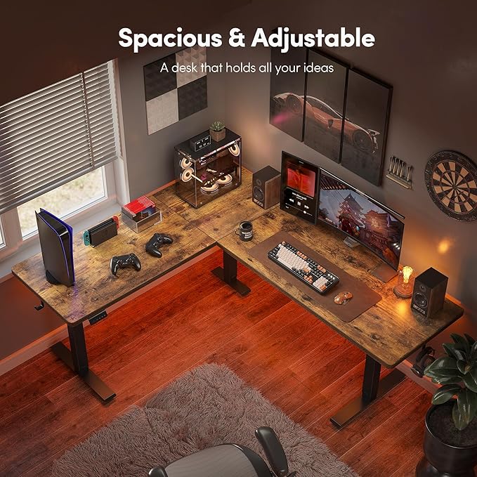 CubiCubi 63“ x 55" L Shaped Standing Desk Adjustable Height, Electric Corner Desk, Sit Stand Home Office Desk with Splice Board, Rustic Brown