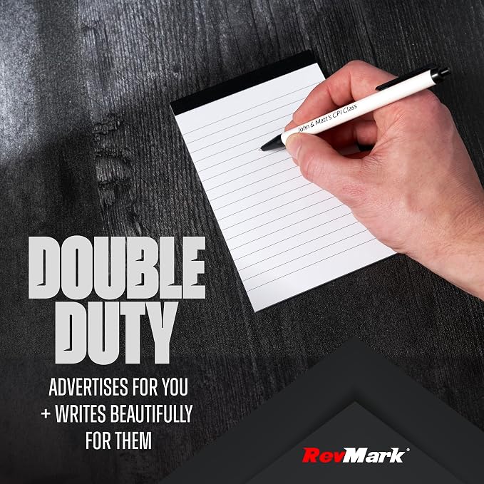 RevMark Personalized Ballpoint Pen, Custom Printed Name, Business or Event Information, Timeless Advertising, USA Made Pens, Promotional Marketing, Smooth Black Ink, Bulk Pack, (Black,50 Ct.)