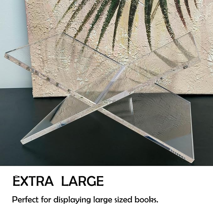 Clear Acrylic Book Holder，Transparency Reading Open Book Stand with Paperweight, Perfect for Cookbooks, Magazines and Bible Display (Clear-Extra Large)