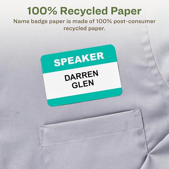 Avery EcoFriendly Recycled Name Tags, 2-1/3" x 3-3/8", White, Removable Adhesive, 400 Printable Name Badges (45395)