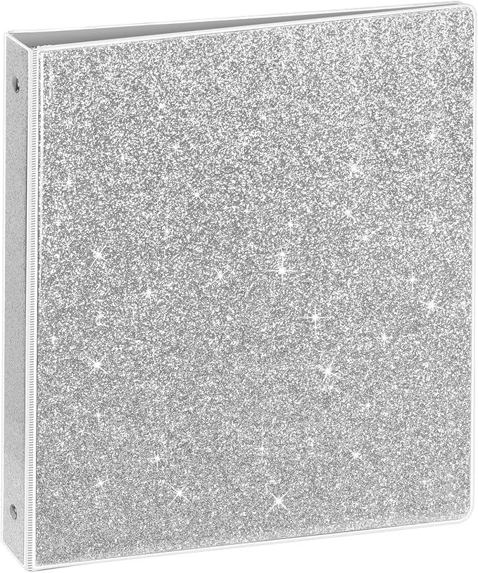 NatureTouch 3 Ring Binder, Glitter 1 Inch Organizer (10.5'' x 11.5'') Holds 8.5’’ x 11’’ Letter Size 300 Pages, Waterproof Durable View Binder, 1 Pack, Silver
