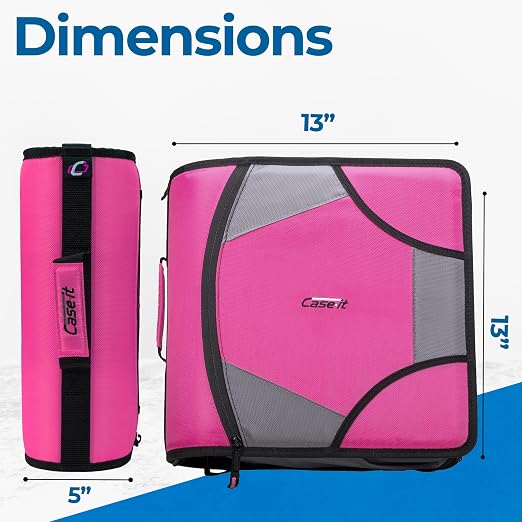 Case-it King Sized Zip Tab School Zipper Binder | 4-Inch D-Rings, 800 Sheet Capacity, 5-Subject Expanding File Folder, Multiple Pockets & Storage Organizer, Shoulder Strap | D-186 Magenta (Pack of 4)