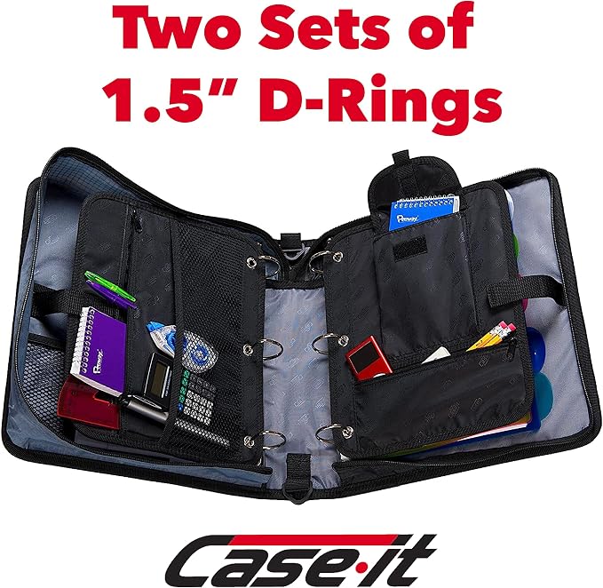 Case-it The Dual 2-in-1 Zipper Binder Two 1.5-Inch D-Rings, 600 Sheet Capacity, Pencil Pouch & Multiple Pockets School & Office Organizer with Shoulder Strap Dual-101 Fire Engine Red(Pack of 6)
