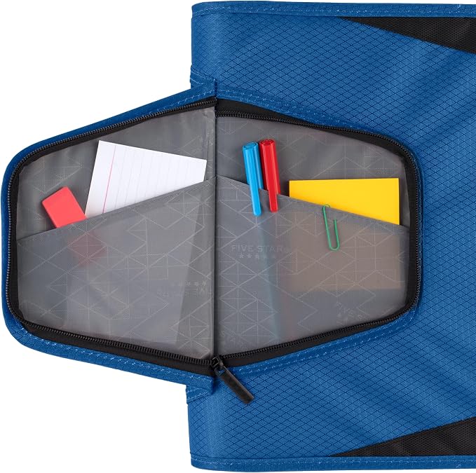 Five Star Zipper Binder, 1-1/2 Inch 3-Ring Binder with Round Rings, 3-Pocket Expanding File, 500 Sheet Capacity, Blue (72202)