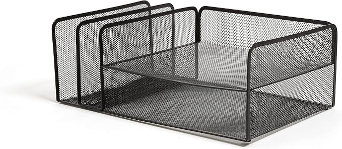 TRU RED Wire Mesh Horizontal File Organizer, 4‑Compartment – Desktop File Sorter for Papers, Folders & Mail