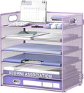 Daltack 6-Tier Paper Organizer for Desk with Handle, Purple | Sturdy Metal Mesh Organizer with Movable Middle Trays and a Carry Handle for Papers, Folders and Office Supplies