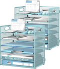 Daltack 6-Tier Paper Organizer for Desk with Handle, Blue, 2 Pack | Sturdy Metal Mesh Organizer with Movable Middle Trays and a Carry Handle for Papers, Folders and Office Supplies