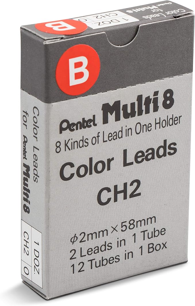 Pentel Arts 8 Colour Pencil Lead Refill, Red, 24 Pieces of Lead (CH2-B), Blue