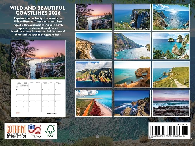 Wild Beautiful Coastline Calendar 2026 Monthly Wall Calender 12 Month | American Made In The USA