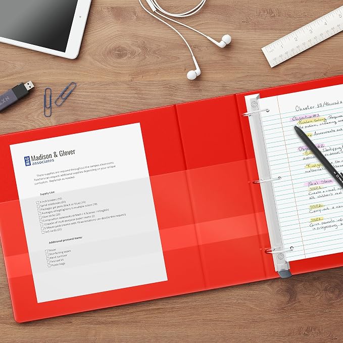 Staples Heavy Duty 1" 3-Ring View Binder, D-Ring, Red, 4/Pack
