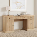 IDEALHOUSE Modern 60" Executive Office Desk with Fluted Details & Charging Station - Wooden Computer Desk with File Drawers, Home Office Storage Desk for Study, Living Room or Bedroom, Burlywood