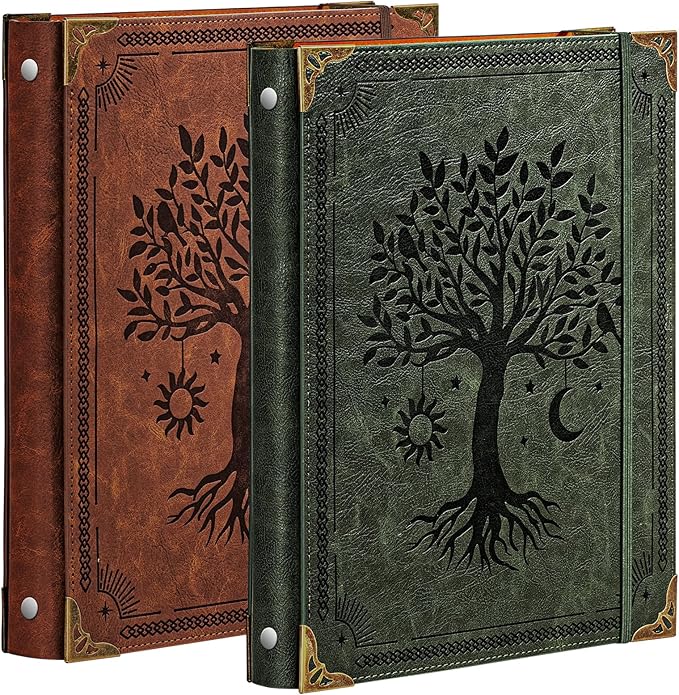 OVESMUSL 2 Pack PU Leather 3 Ring Binder, 1 Inch Green Brown | Fits 8.5x11 letter paper, holds 200 sheets, loose leaf organizer