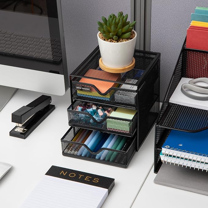 Mind Reader Desktop Accessory Storage, Desk Supplies, Organizer, Office, Metal Mesh, 6.25" L x 6.5" W x 6.5" H, Black (Pack of 4)