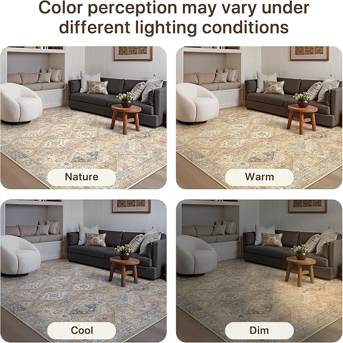 GENIMO Runner Rug 2x10 Non Slip Machine Washable Hallway Runner Vintage Rug, Low Pile Lightweight Rugs for Entryway, Hallway, Kitchen and Corridor, Warm Brown