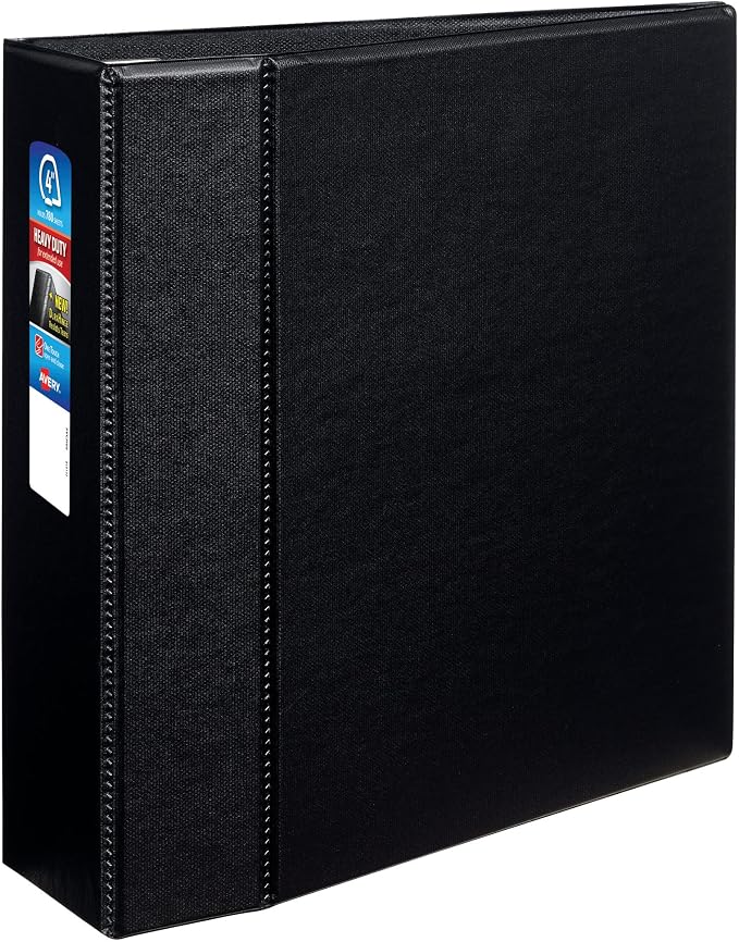 Avery® Heavy-Duty 3 Ring Binder, 4" EZD® Rings, 1 Black Binder | For Heavy School, Home and Office Use, One Touch Locking Rings, Full-Coverage Panels, Four Interior Storage Pockets