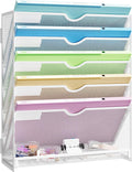 Hanging Wall File Organizer 6-Tier Wall Mount Mail Organizer | Desk Paper Organizer, Sleek White Metal File Folder Holder for Office, Cubicle, Bedroom | All-in-One Document Storage Shelf