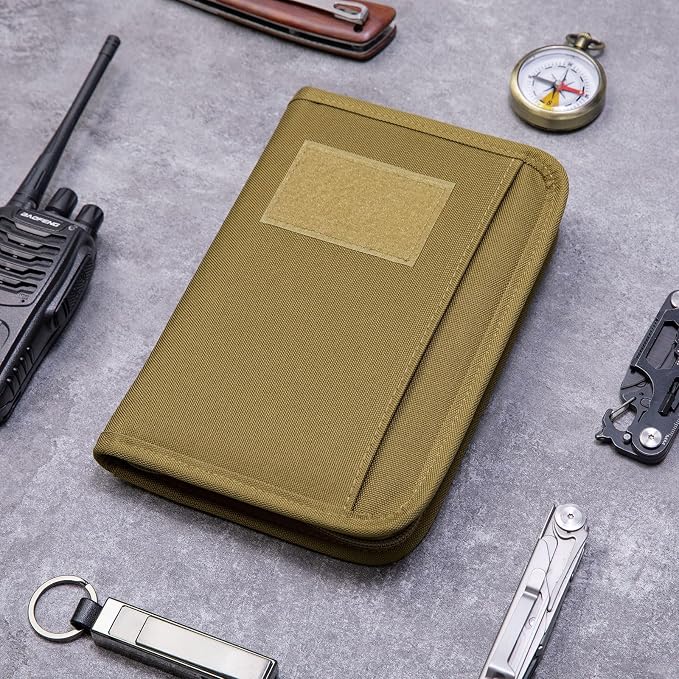 Kosibate Tactical Notebook Padfolio Ring Binders with 45 Sheets,Army Military Notebook Portfolio Binder with Zipper for Tactical Gear and Organizer, Refillable 6-Ring Binder(Khaki,5.5'' x 8.5'')