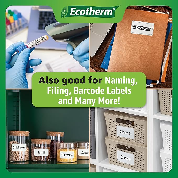 2.25" x 1.25" Thermal Labels | 4 Rolls | 4540 Labels | fits Zebra, Munbyn, Rollo, Godex, Arkscan, iDPRT, Offnova Thermal Label Printers and More | Blank White Adhesive Stickers by Ecotherm