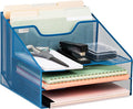Mind Reader Metal Mesh Desktop File Organizer, 3-Tier Paper Tray with 5 Compartments, Office Mail Sorter, Turquoise