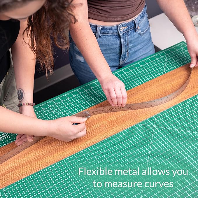 Breman Precision Metal Ruler 24 Inch Cork Back – 2 Pk Stainless Steel Straight Edge, Flexible Non-Slip Metal Ruler with Cork Backing – Imperial & Metric for Crafting, School, Workshop & Home Use