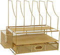 Martha Stewart Ryder Mesh Metal Desktop Organizer with Drawer, Gold | Steel Mesh, Gold Finish