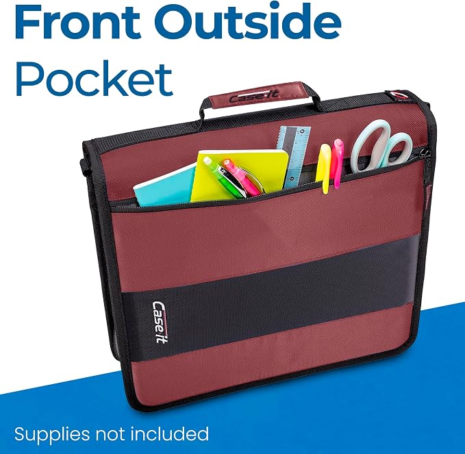 Case-it School Zipper Binder | 2-Inch O-Rings | 350-Sheet | D-251 Burgundy | Classic, Multiple Storage Pockets, Shoulder Strap, School & Office Organizer, 6-Pack