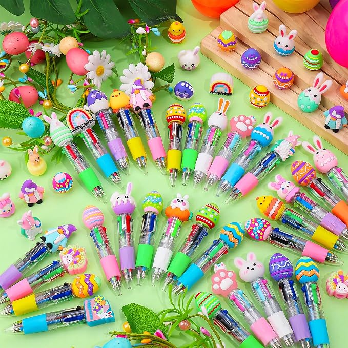 30Pcs Easter Egg Mini Multicolor Pens in One 4-in-1 Cute Pens Bulk with 30 Eggshells, Fun Gifts Assorted Ink Kawaii Ballpoint Pen