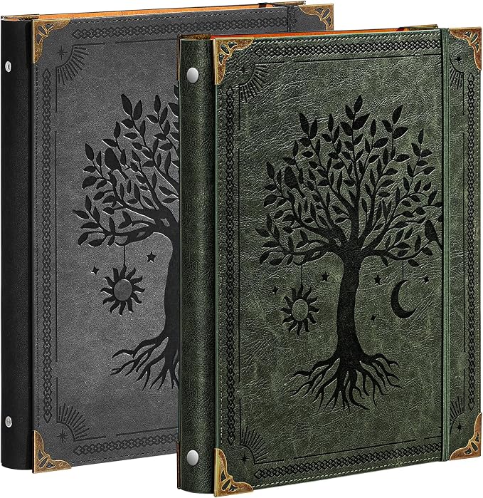 OVESMUSL 2 Pack PU Leather 3 Ring Binder, 1 Inch Green Black | Fits 8.5x11 letter paper, holds 200 sheets, loose leaf organizer