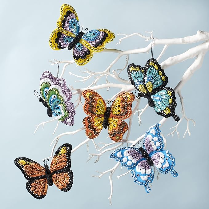 Bucilla Felt Applique 6 Piece Ornament Making Kit, Butterfly Garden, Perfect for DIY Arts and Crafts, 89488E