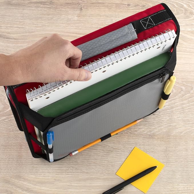 Five Star Zipper Binder 2 Inch O-Rings Case Organiser with Expansion Panel and 5-Tab Expanding File Folder, 580 Sheet Capacity, Crimson Fade (290520K)