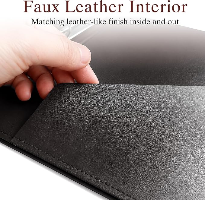 Vintage Faux Leather 3-Ring Binder, 2-Inch Spine, Round Ring, Fits Letter Size 8.5" x 11" Paper, Built-in Interior Pockets, Professional Document Binder (Black, 2 Inch)
