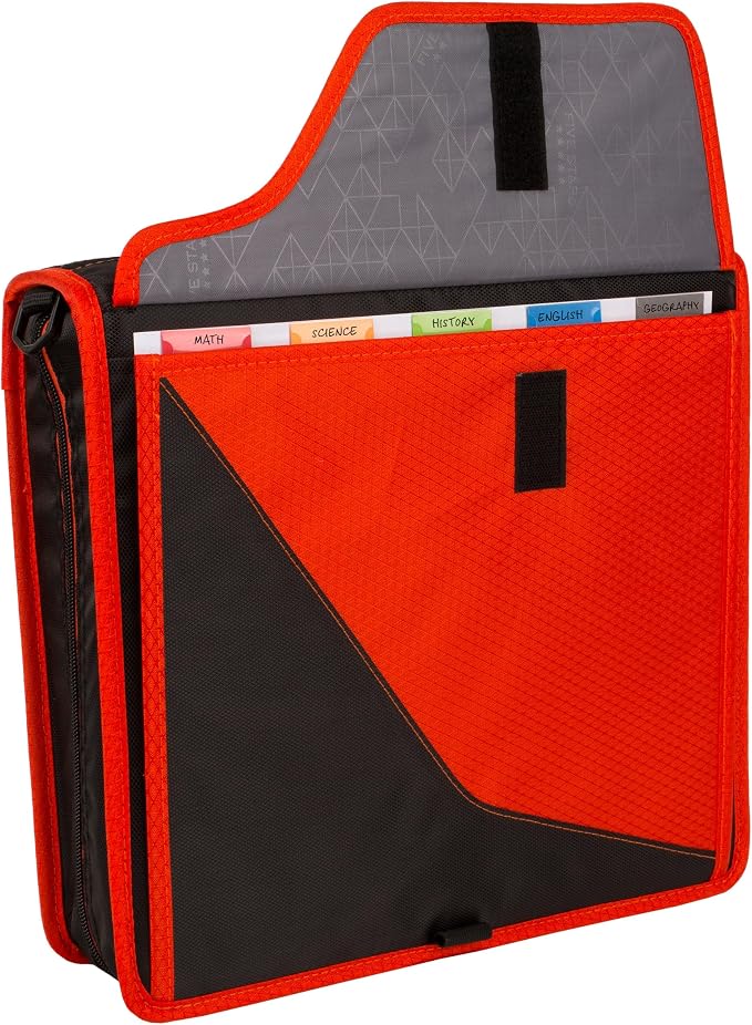 Five Star Zipper Binder, 3 Inch 3-Ring Binder with D Rings, Removable Padded Case, 5-Tab Expanding File and Multi-Use Strap, 850 Sheet Capacity, Red/Black (29296CE8)
