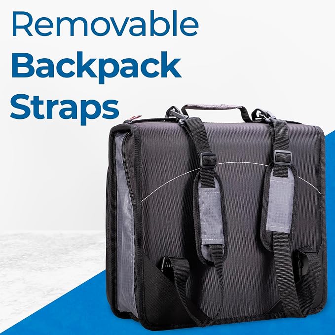 Case-it Dual Binder Backpack | 2-Pack 2-Inch D-Rings | Dual-301 Black | Universal, 3 Straps, Removable File, Hold Down Pages, Bookbag Straps, Padded 13" Laptop & Front Flap Pockets, School & Office