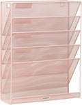Mind Reader 5-Pocket Vertical File Storage, Desktop Organizer, Wall Mount, Office, Metal Mesh, Pink