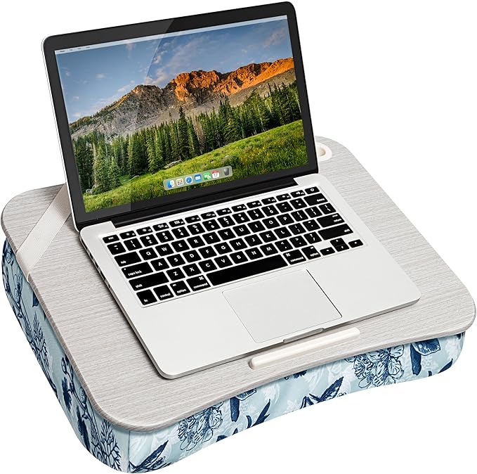 LAPGEAR Designer Lap Desk – Blue Blossoms, Fits 15.6” Laptops