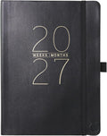 Graphique Apollo Black 18 Month Planner, July 2026 – Dec. 2027, Hardbound Vegan Leather Planner with Monthly Tabs, Holidays & Reminder Stickers, 6” x 8”