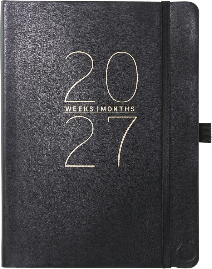 Graphique Apollo Black 18 Month Planner, July 2026 – Dec. 2027, Hardbound Vegan Leather Planner with Monthly Tabs, Holidays & Reminder Stickers, 6” x 8”