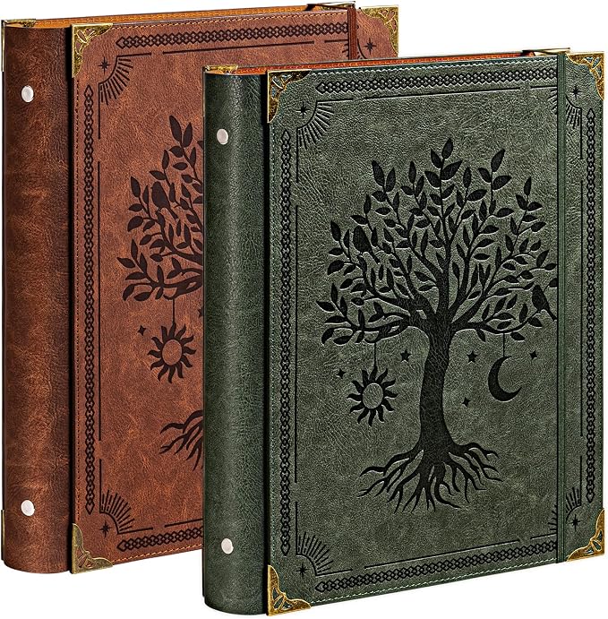 OVESMUSL 2 Pack PU Leather 3 Ring Binder, 1.5 Inch Green Brown | Fits 8.5x11 letter paper, holds 350 sheets, loose leaf organizer