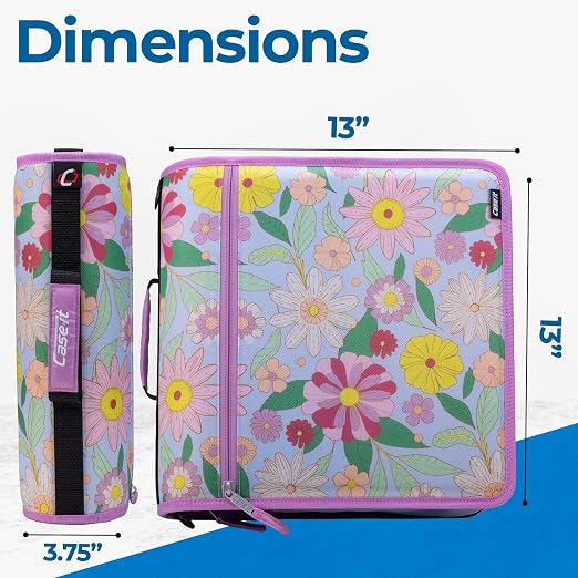 Case-it Zipper Binder | 3-Inch O-Rings | 600-Sheet | D-146 Morning Flowers | Mighty Zip Tab, 5-Subject Expanding File Folder, Multiple Pockets, Storage Organizer, Shoulder Strap, School & Office