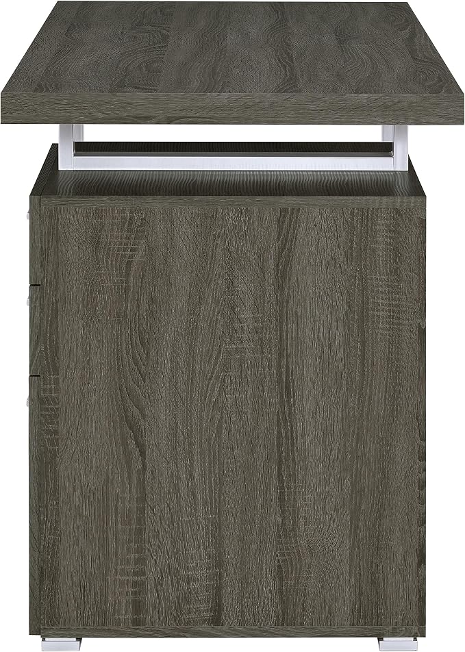 Coaster Home Furnishings Brennan Modern Contemporary Home Office 3-Drawer Writing Desk with Drawers Computer Desk Study Table File Cabinet Storage Silver Metal Frame Weathered Grey 800520