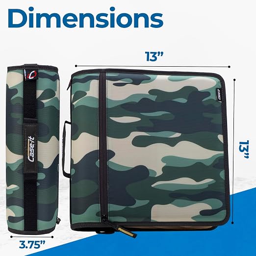 Case-it School Zipper Binder | 3-Inch O-Rings | 600-Sheet | D-146 OG Camo | Mighty Zip Tab, 5-Subject Expanding File Folder, Multiple Pockets, Storage Organizer, Shoulder Strap, Office