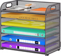 Cawukege 6 Tier Paper Organizer with Handle, Metal Desk Organizer Mesh Paper Letter Tray Desktop File Folder Document Sorter for Classroom, School, Office Accessories Storage (1, 6 Tier - Gray)