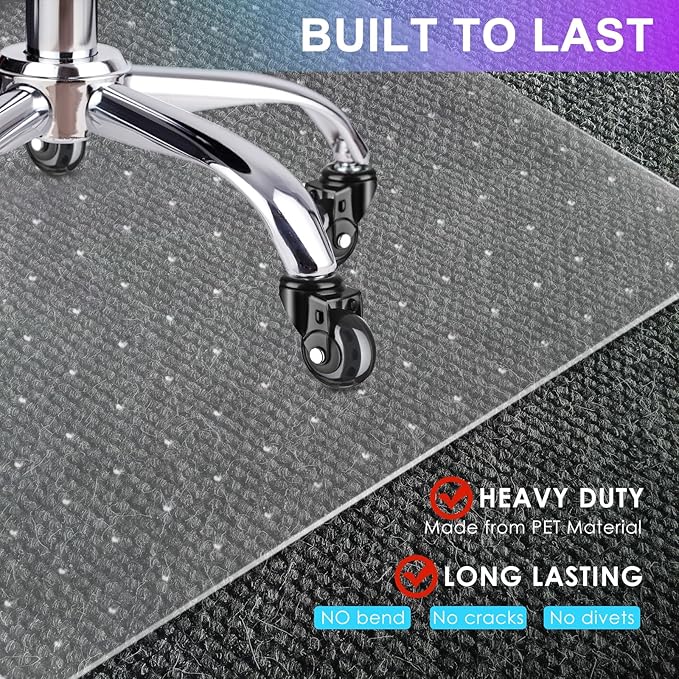 Vicwe Office Chair Mat for Carpet, 36''x 48'' Heavy Duty Chair Mat for Carpeted Floors, Easy Rolling Hard Mat for Office Chair on Carpets, Anti-Slip Carpet Protector Mat Clear,Ship Flat