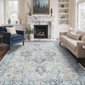 GENIMO 5x7 Area Rugs for Living Room, Machine Washable Rug, Non Slip Vintage Rugs, Low Pile Lightweight Chenille Print Indoor Rug for Bedroom, Dining Room, Home Office, Blue