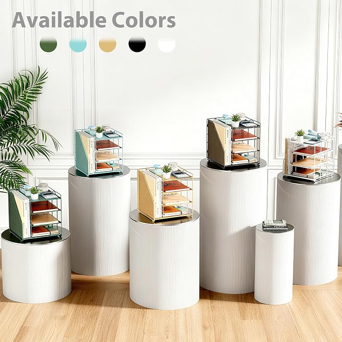 Teal Desk File Organizer and Accessories, 4-Tier Paper Organizer with Vertical File Holder, Office Desk Accessories & Workspace Organizers and Desktop Storage for Office Supplies (Sky Blue)