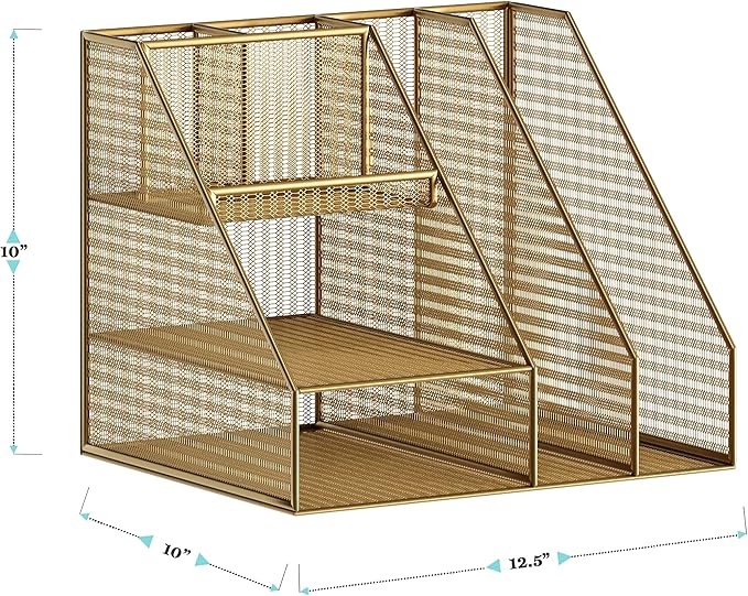 Martha Stewart Ryder Mesh Metal Magazine File Holder, Gold | Steel Mesh, Gold Finish