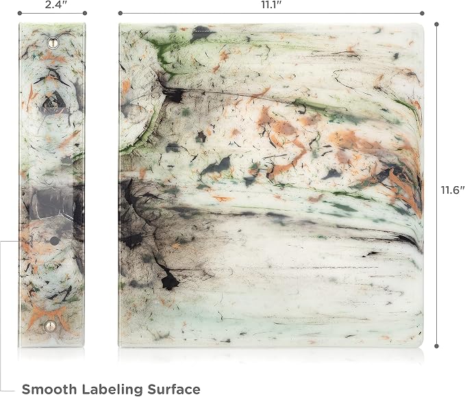 Carstens Limited Edition 2-Inch Green Marble Heavy Duty 3-Ring Binder – Side Opening, Waterproof, Durable Plastic, No-Gap Rings, Holds 300 Sheets, BPA-Free, Made in USA (2843-3R)